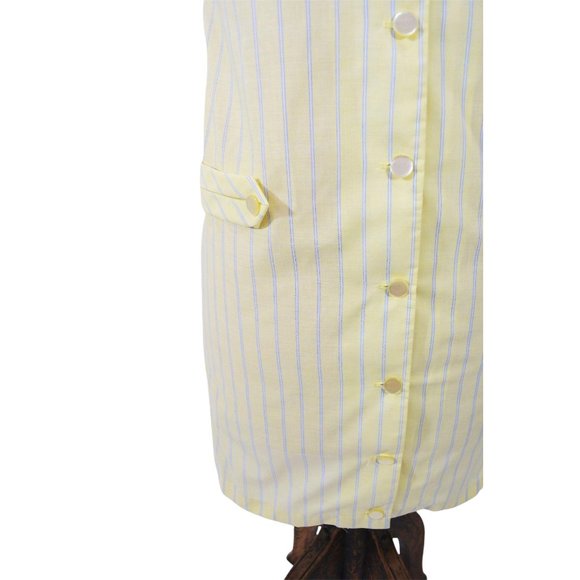 Vintage 1960s Yellow Stripe Dress Blue Mod Shift | W 40" - Picture 3 of 5